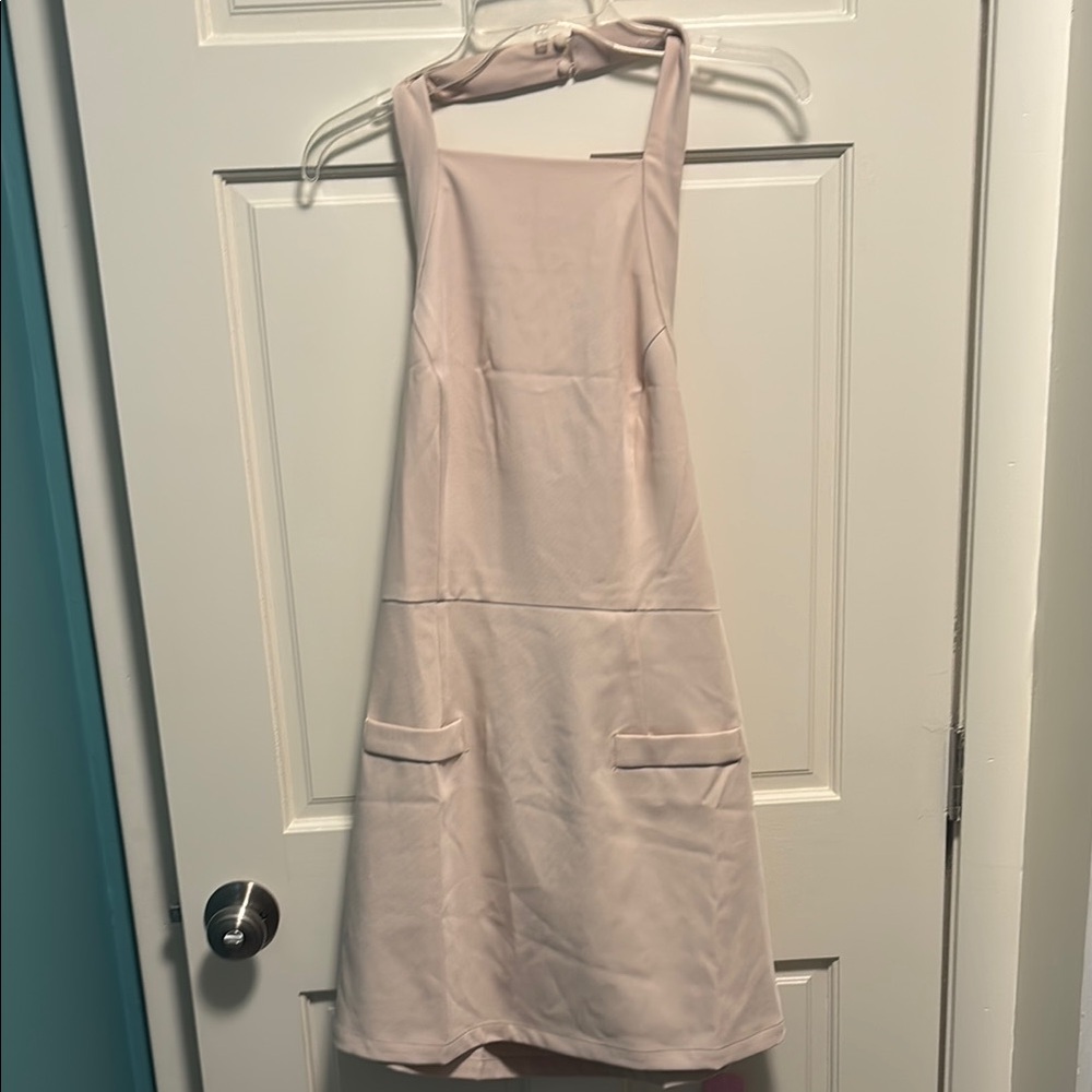 PrettyLittleThing Cream Halter Mini Dress